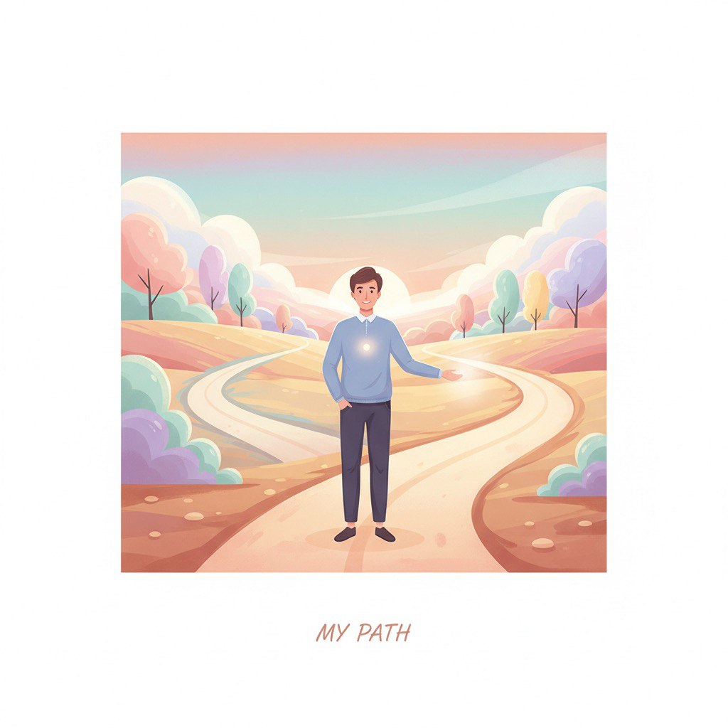 Person standing at a fork in the road, choosing their path